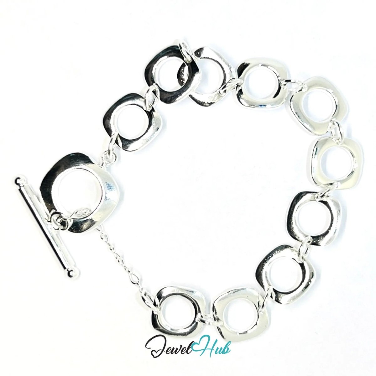 Chunky Silver Chain Bracelet | Sculptural Toggle Clasp Style - JewelHub.co.uk