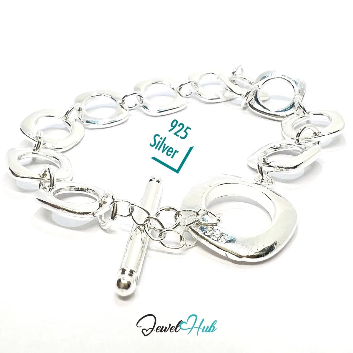 Chunky Silver Chain Bracelet | Sculptural Toggle Clasp Style - JewelHub.co.uk