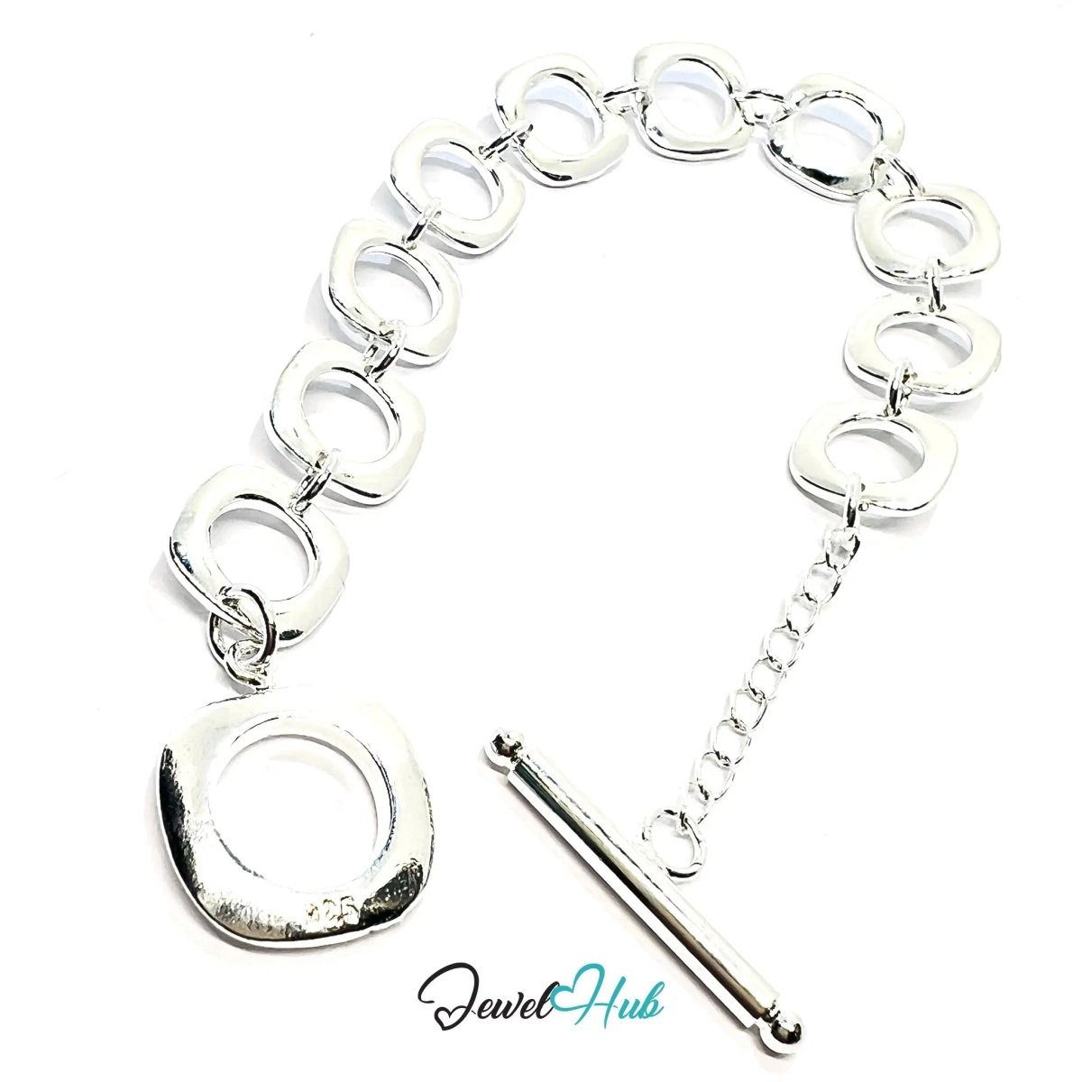 Chunky Silver Chain Bracelet | Sculptural Toggle Clasp Style - JewelHub.co.uk
