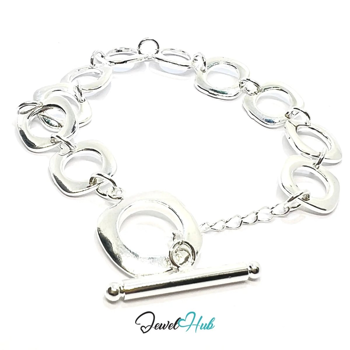 Chunky Silver Chain Bracelet | Sculptural Toggle Clasp Style - JewelHub.co.uk