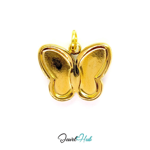 Gold butterfly charm in polished stainless steel with softly domed mirror-finish wings - JewelHub