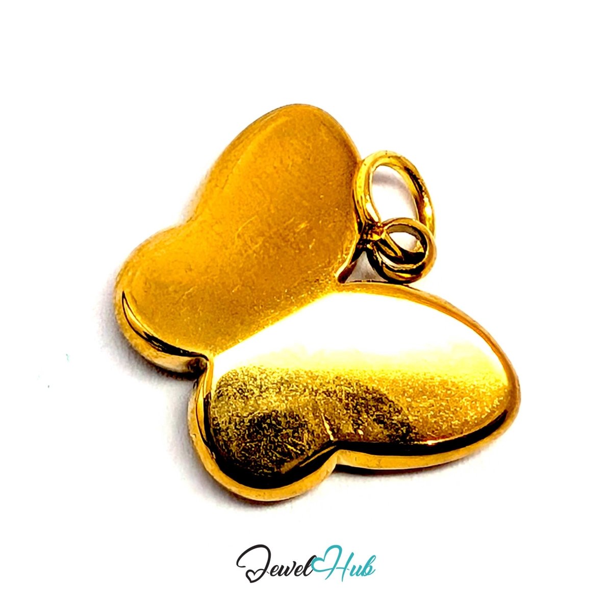 Rear three-quarter view of the gold butterfly charm with its jump ring - JewelHub