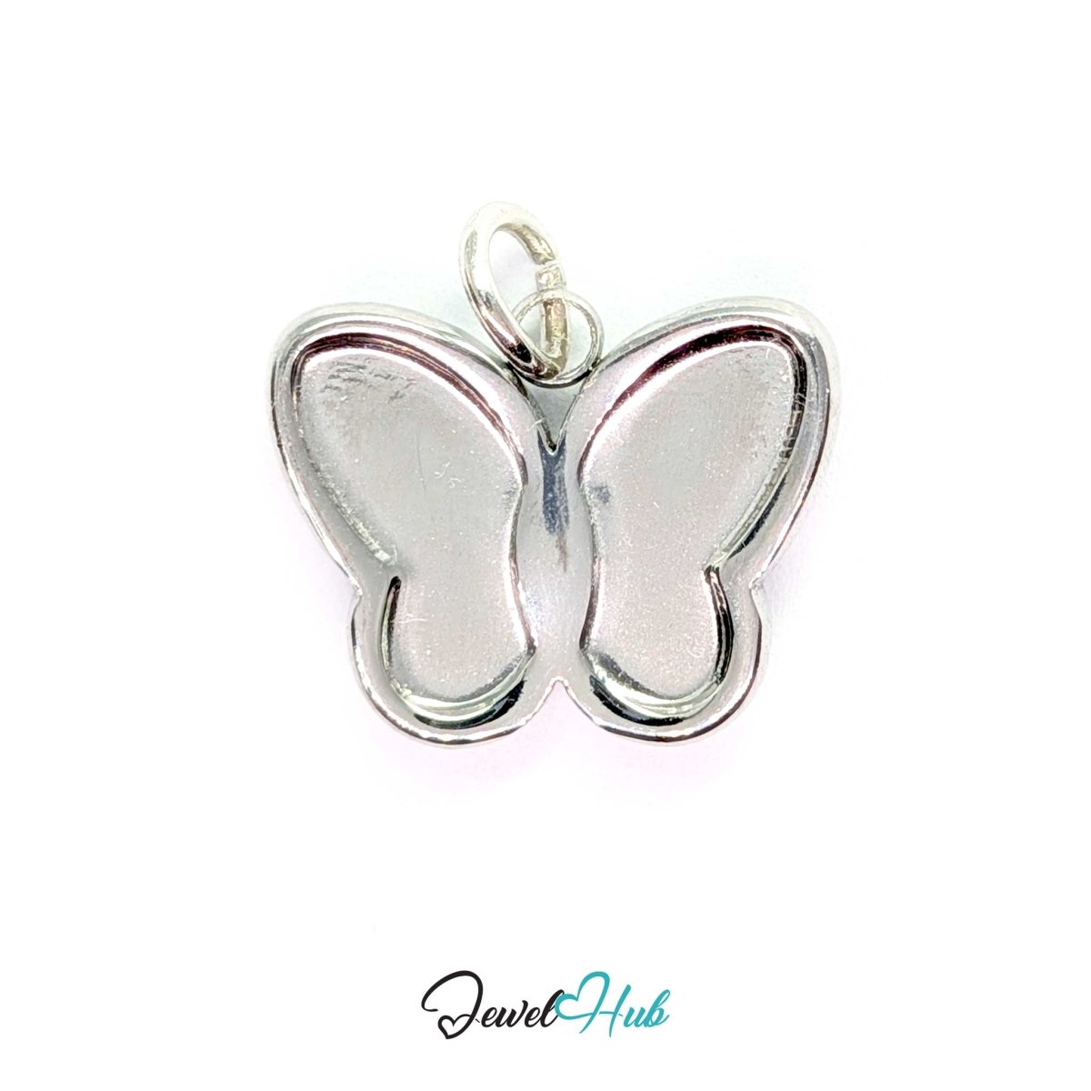Silver butterfly charm in polished stainless steel with softly domed mirror-finish wings - JewelHub