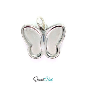 Silver butterfly charm in polished stainless steel with softly domed mirror-finish wings - JewelHub