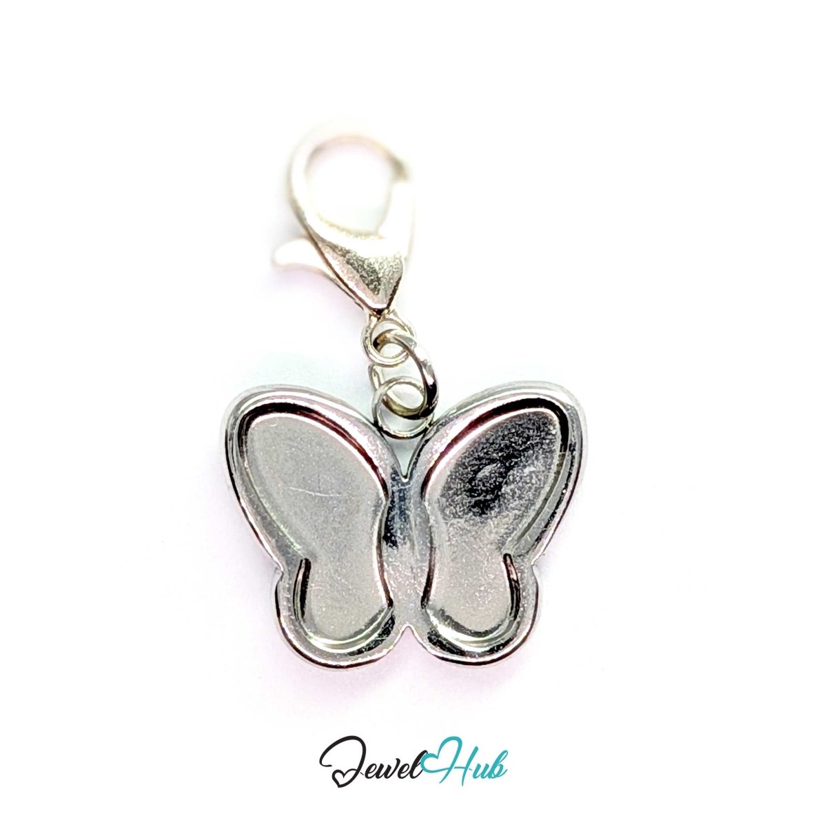 Silver butterfly charm fitted with a lobster clasp so it can be clipped on and swapped - JewelHub