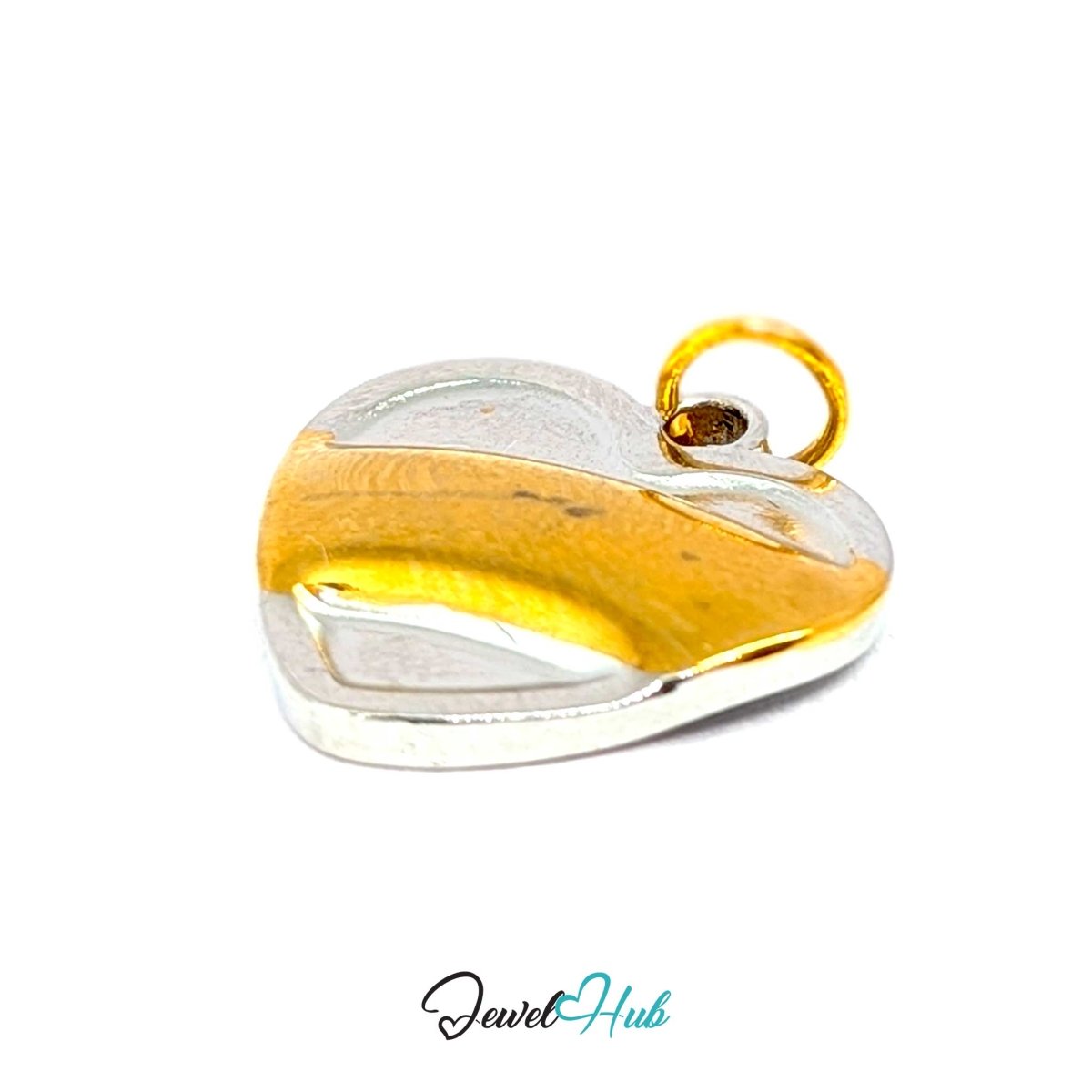 Curve Heart charm tilted to show the gold sweep tapering out towards both edges - JewelHub