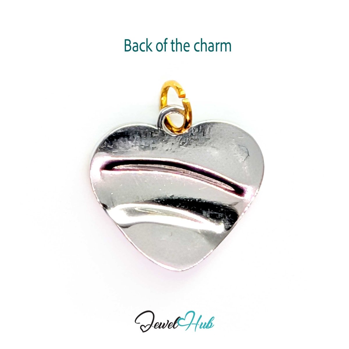 Back of the Curve Heart charm - all silver, with the sweep coming through in relief - JewelHub