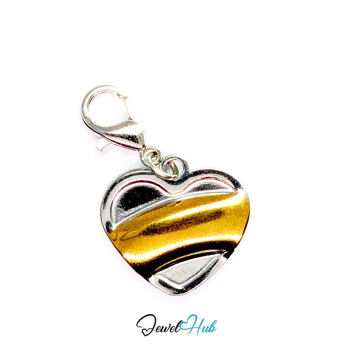 Curve Heart charm fitted with a lobster clasp, ready to clip straight on - JewelHub