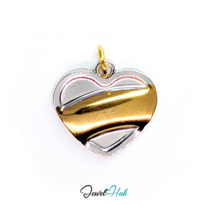 Curve Heart charm in two-tone stainless steel, one broad gold sweep across a mirror-polished silver heart - JewelHub
