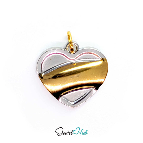 Curve Heart charm in two-tone stainless steel, one broad gold sweep across a mirror-polished silver heart - JewelHub