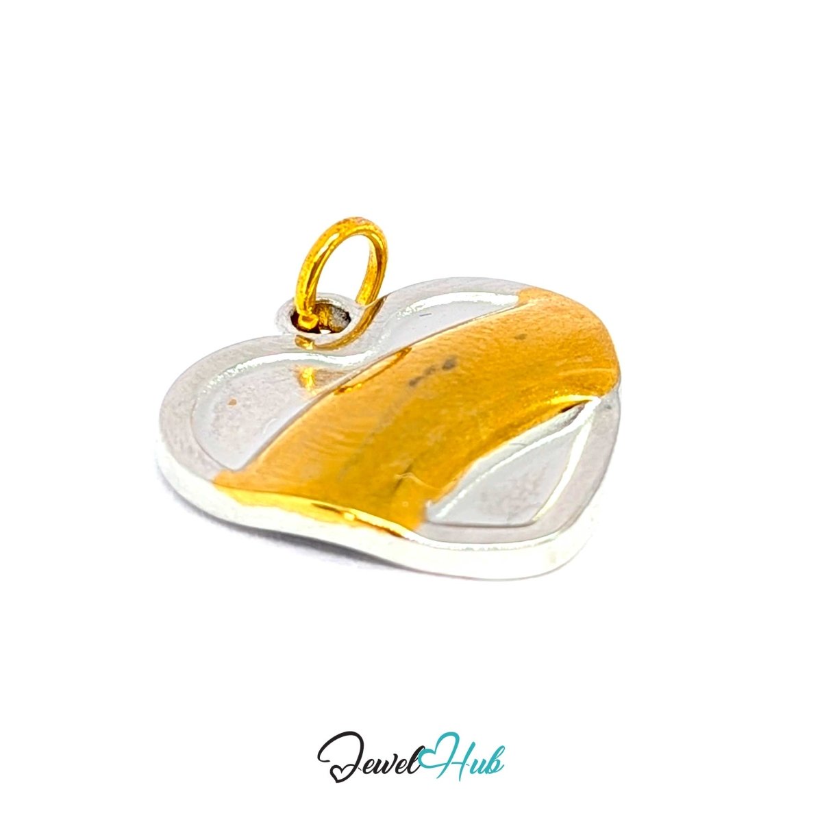 Curve Heart charm at an angle, showing the swell of the polished heart and its 2mm profile - JewelHub