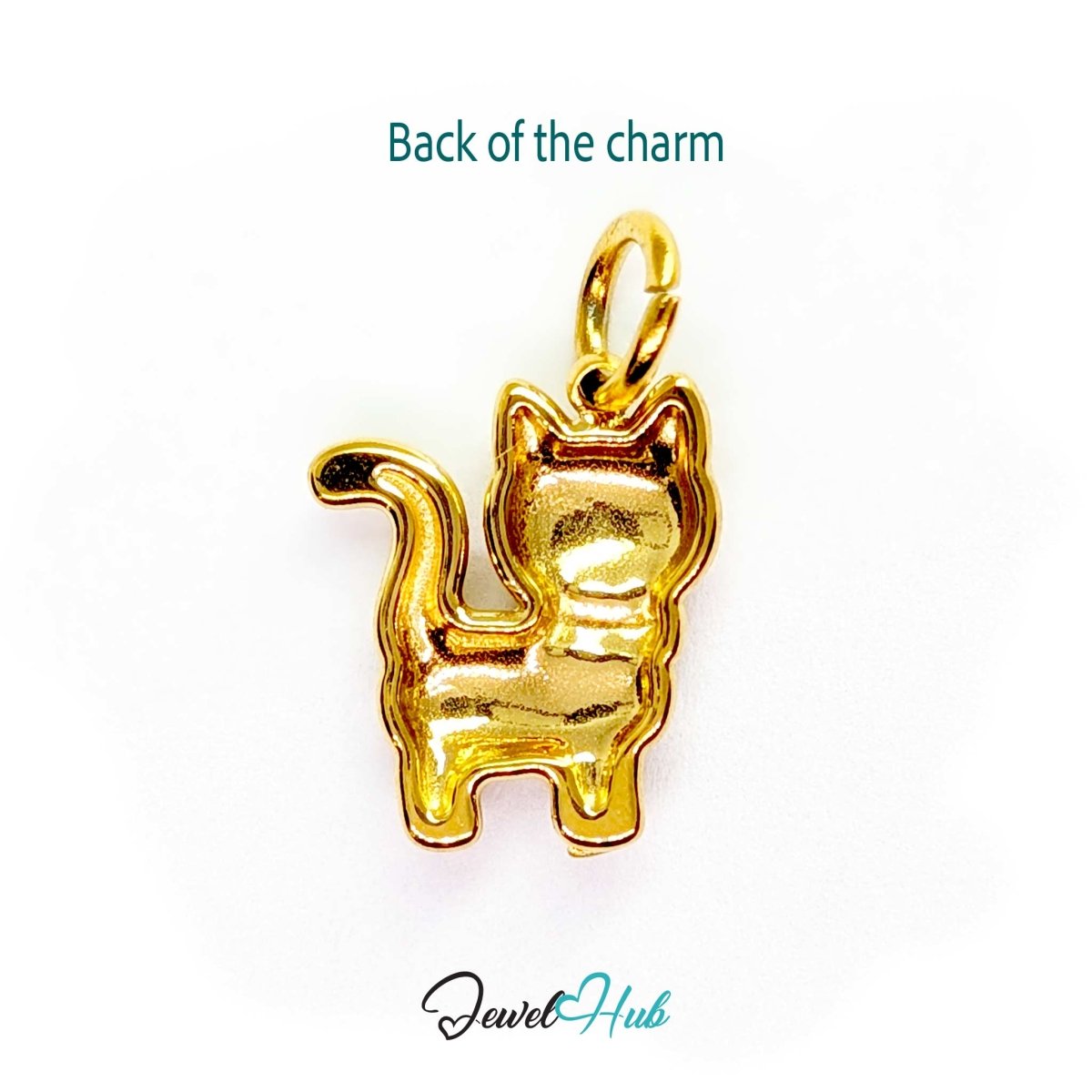 Back of the gold cute cat charm - sculpted on both sides with no flat panel - JewelHub