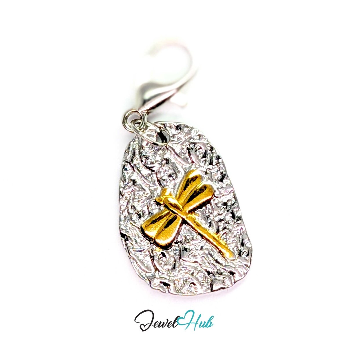 Two-tone dragonfly charm fitted with a lobster clasp so it can be clipped on and swapped - JewelHub