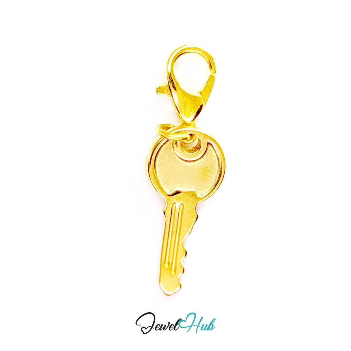 Everyday key charm in gold stainless steel with a plain round head - shown with the lobster clasp attached - JewelHub