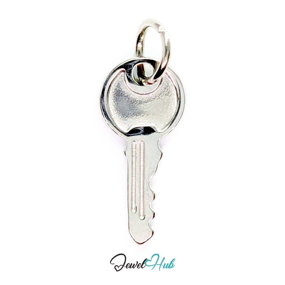 Everyday key charm in silver stainless steel with a plain round head - front view - JewelHub