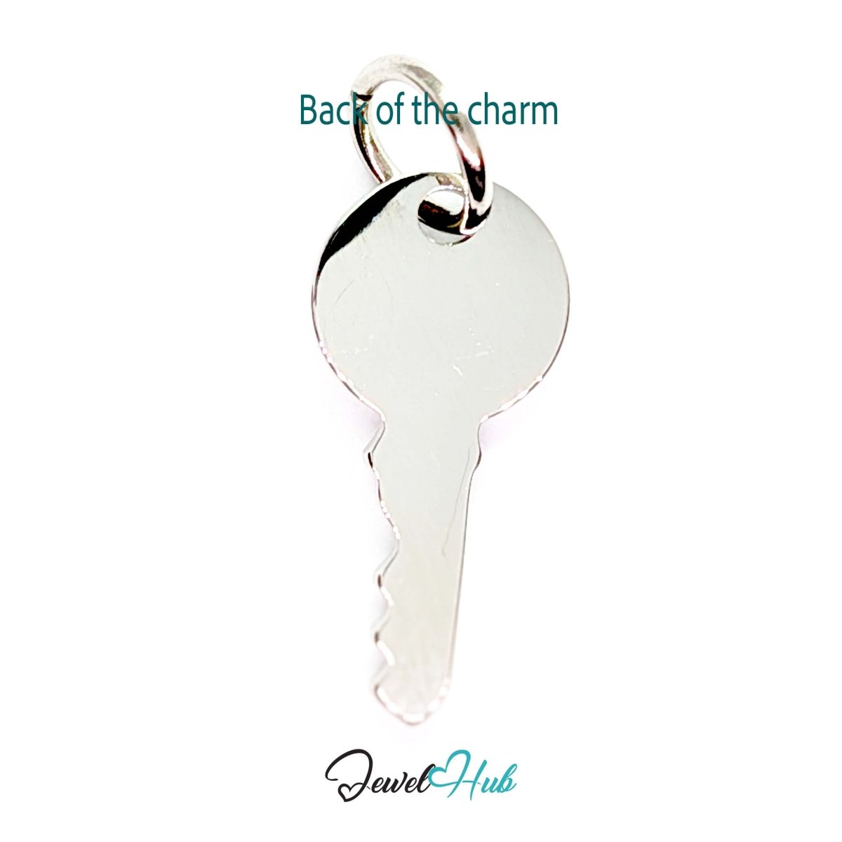 Everyday key charm in silver stainless steel with a plain round head - reverse - JewelHub