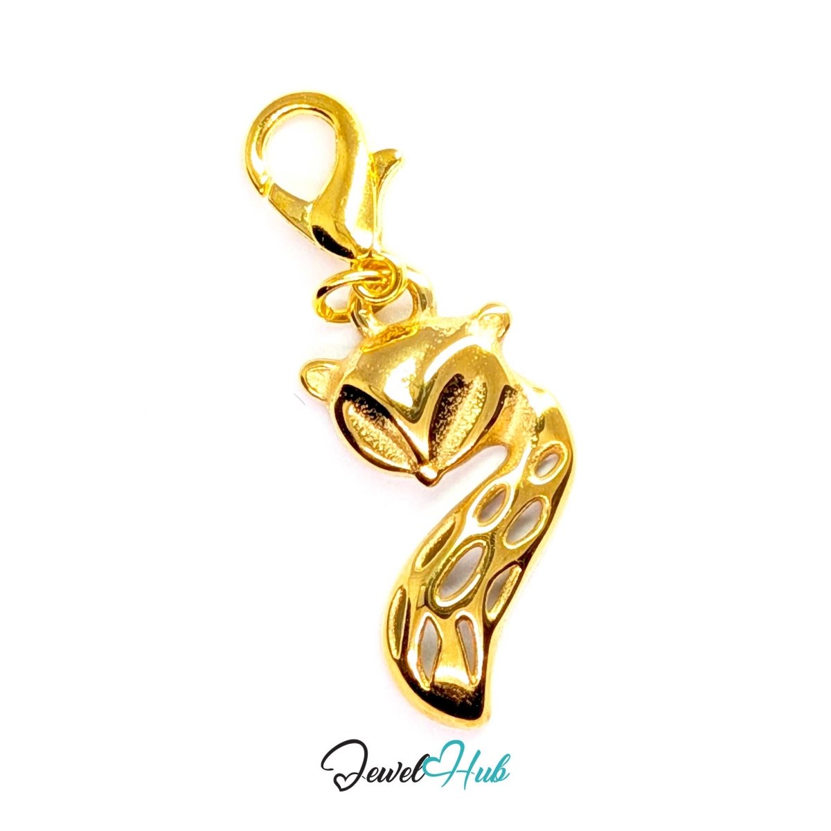 Gold Classic Fox charm fitted with a lobster clasp, ready to clip onto a bracelet, bag or keyring - JewelHub