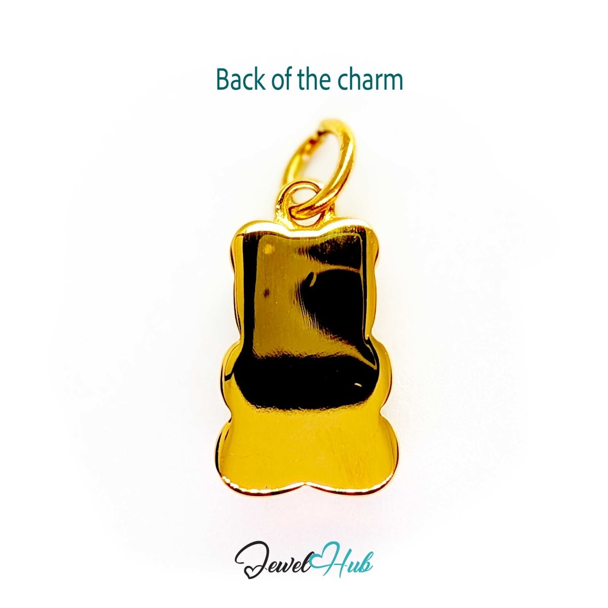 Back of the gold Classic Gummy Bear charm - smooth mirror-polished panel, ready for engraving - JewelHub