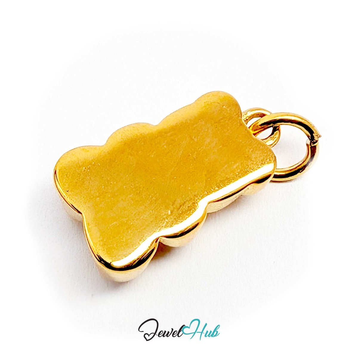 Reverse of the gold Classic Gummy Bear charm lying flat - the plain engravable back in full - JewelHub