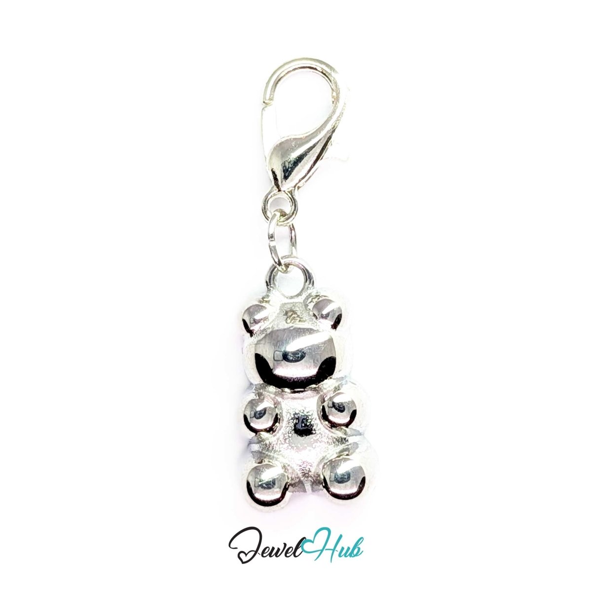 Silver Classic Gummy Bear charm fitted with a lobster clasp, ready to clip onto a bracelet, bag or keyring - JewelHub
