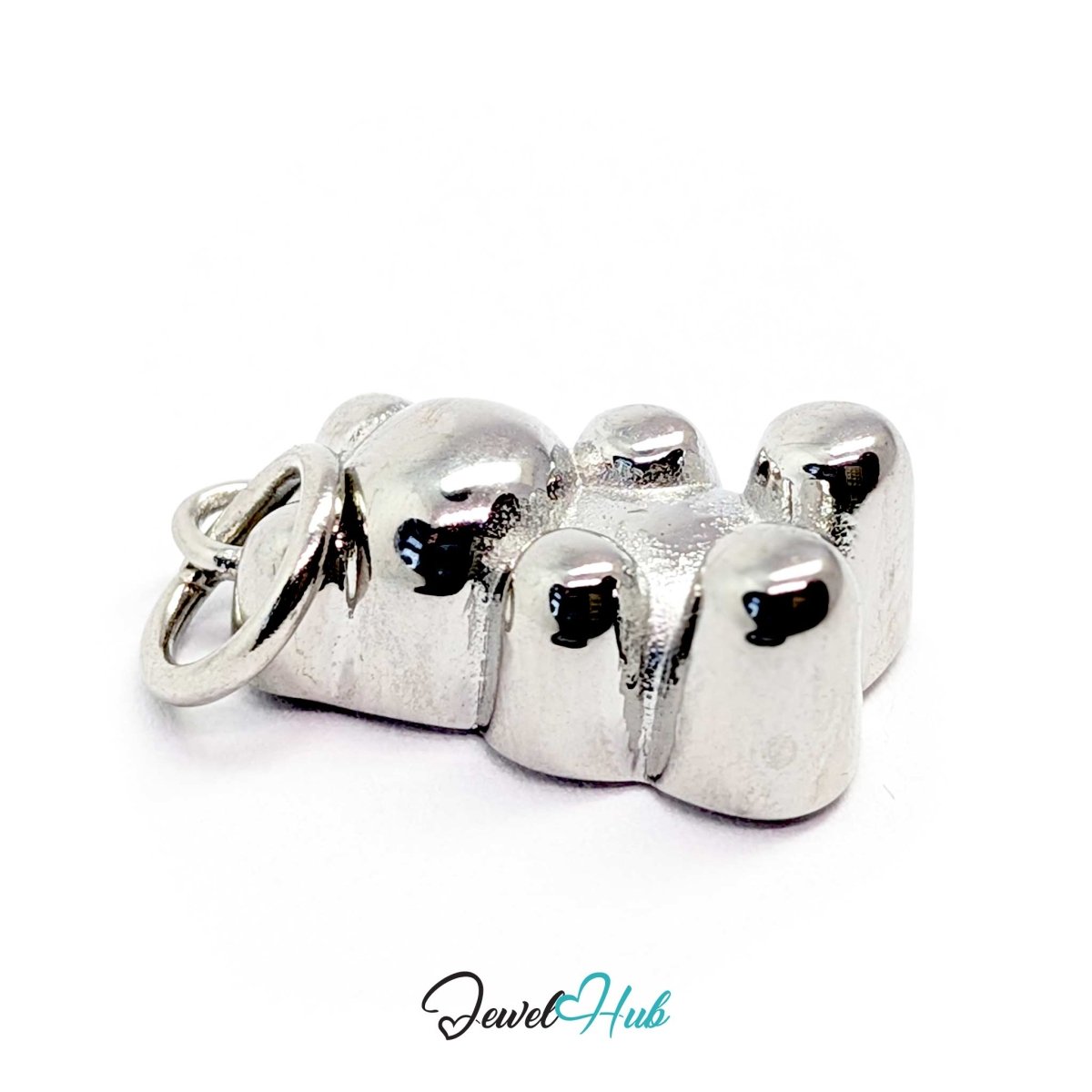 Reverse of the silver Classic Gummy Bear charm lying flat - the plain engravable back in full - JewelHub