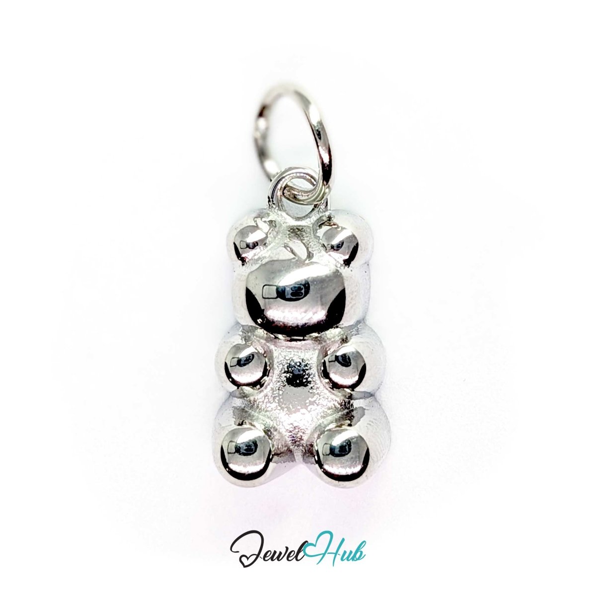 Classic Gummy Bear charm in silver-tone stainless steel, plain with a satin body and polished domes - JewelHub
