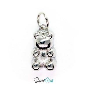 Classic Gummy Bear charm in silver-tone stainless steel, plain with a satin body and polished domes - JewelHub