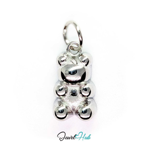 Classic Gummy Bear charm in silver-tone stainless steel, plain with a satin body and polished domes - JewelHub