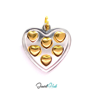 Heart Cluster charm in two-tone stainless steel, six raised gold hearts set into one silver heart - JewelHub