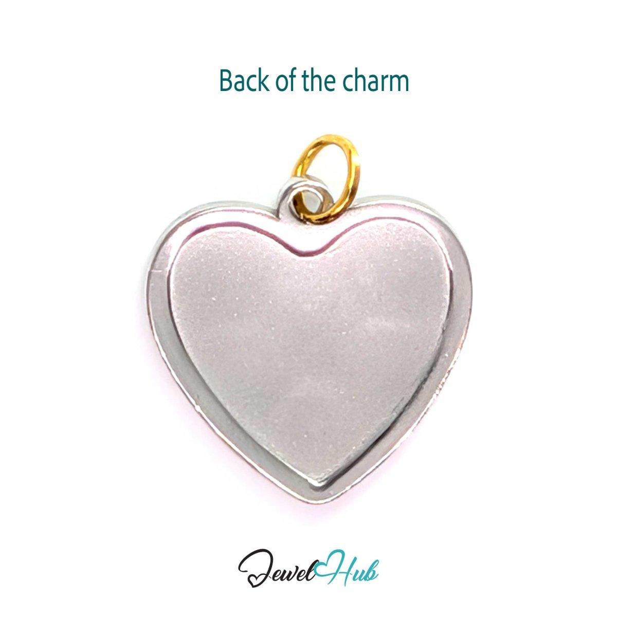 Back of the Heart Cluster charm - a completely blank polished silver panel, ready to engrave - JewelHub