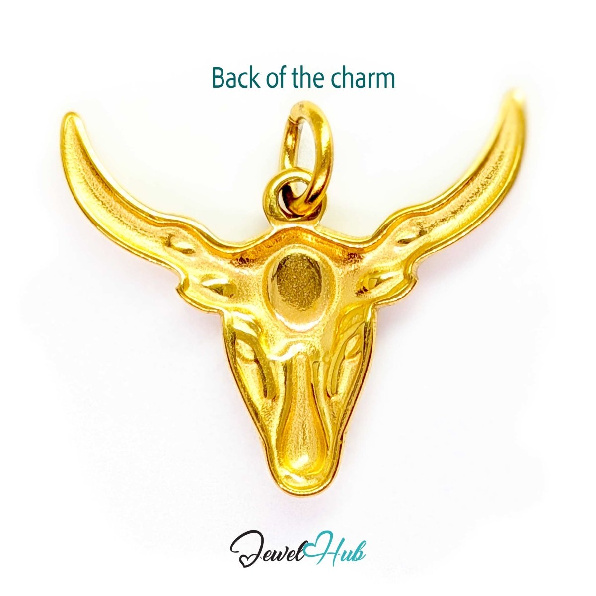 Back of the gold longhorn bull charm - modelled on both sides with a matte brow oval - JewelHub