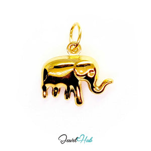 Lucky elephant charm in gold stainless steel with the trunk raised upward - JewelHub