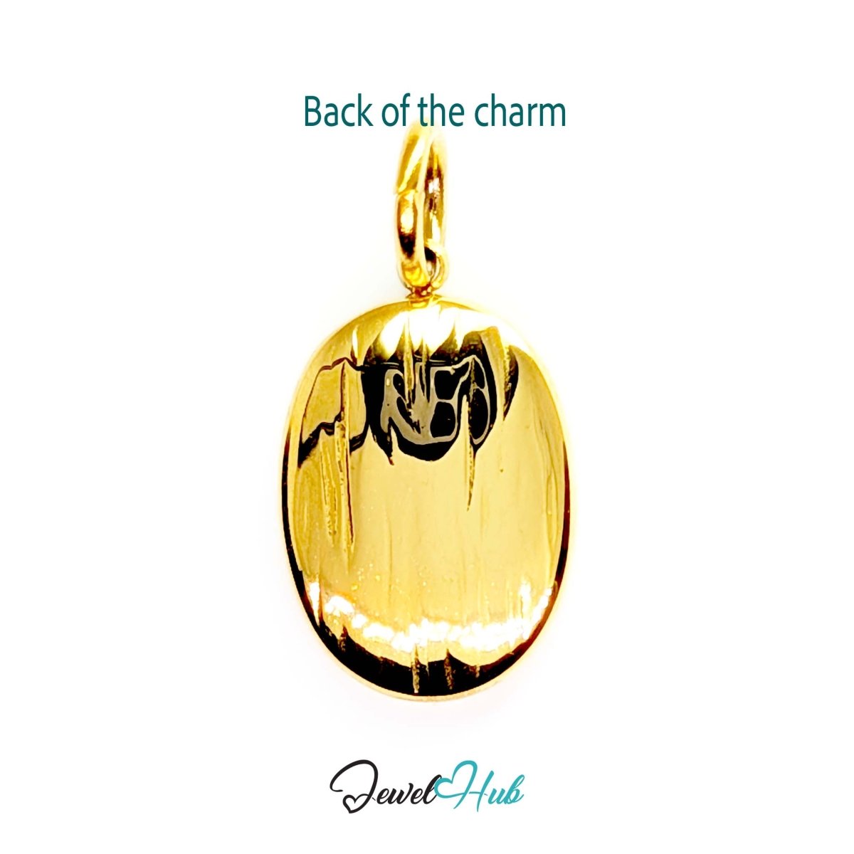 Oval cross medallion charm in gold stainless steel - reverse - JewelHub