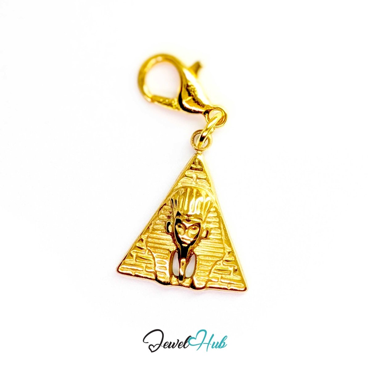 Pyramid and Sphinx charm in gold stainless steel - shown with the lobster clasp attached - JewelHub