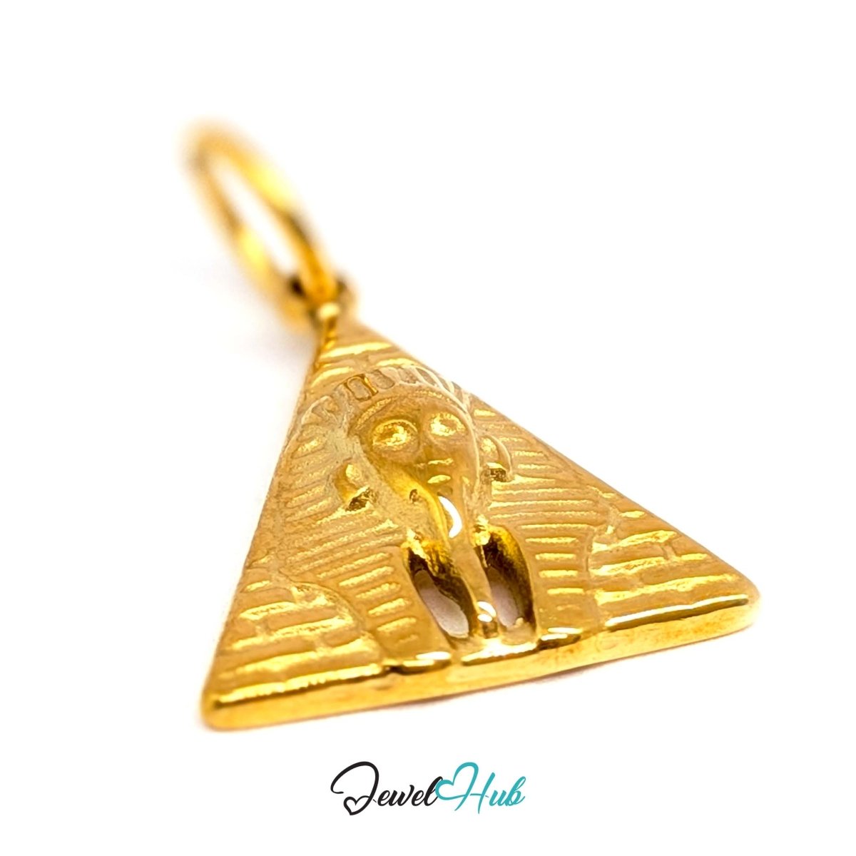 Pyramid and Sphinx charm in gold stainless steel - three-quarter view - JewelHub