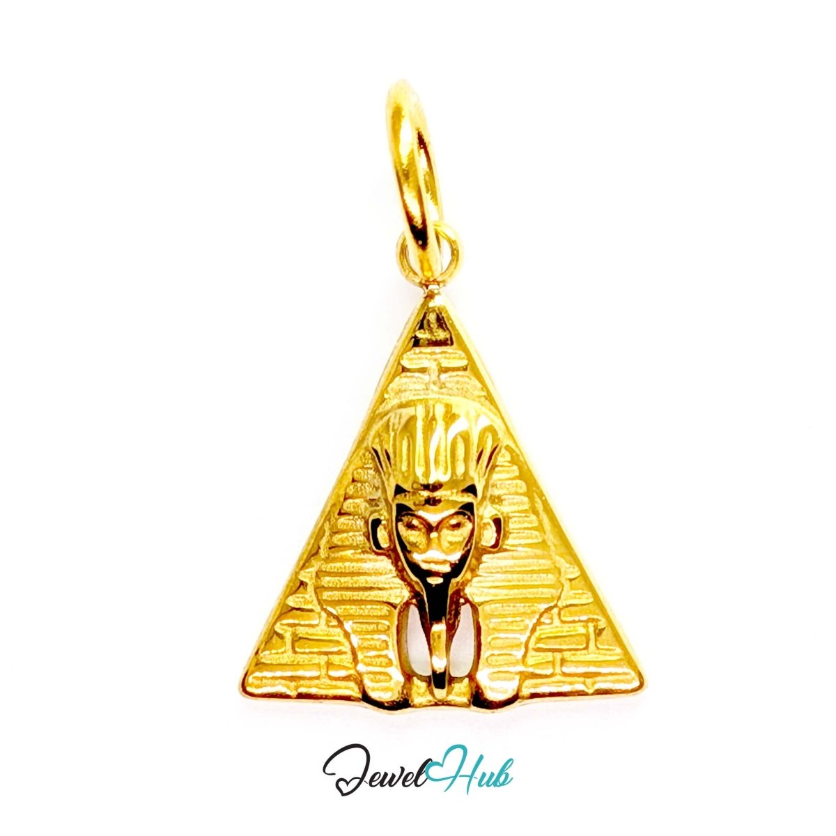 Pyramid and Sphinx charm in gold stainless steel - front view - JewelHub