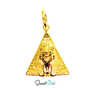 Pyramid and Sphinx charm in gold stainless steel - front view - JewelHub
