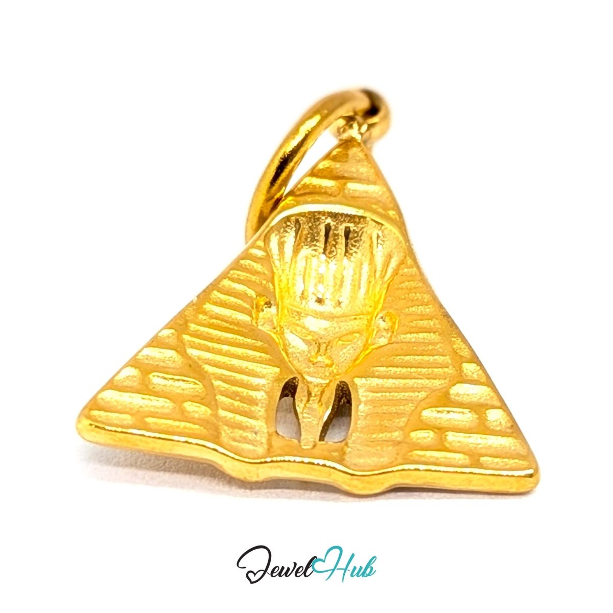 Pyramid and Sphinx charm in gold stainless steel - turned to show depth - JewelHub