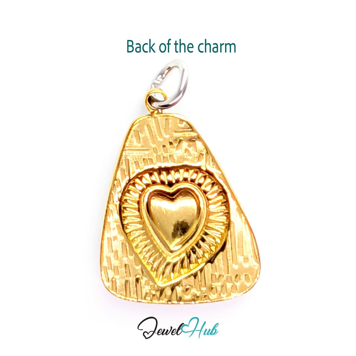 Back of the Radiant Heart charm - gold, carrying the shape of the design in relief - JewelHub