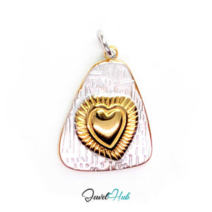 Radiant Heart charm in two-tone stainless steel, a gold heart ringed with cut rays on textured silver - JewelHub