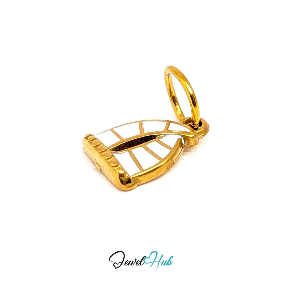 Sailboat charm in gold stainless steel with an openwork sail - angled view - JewelHub