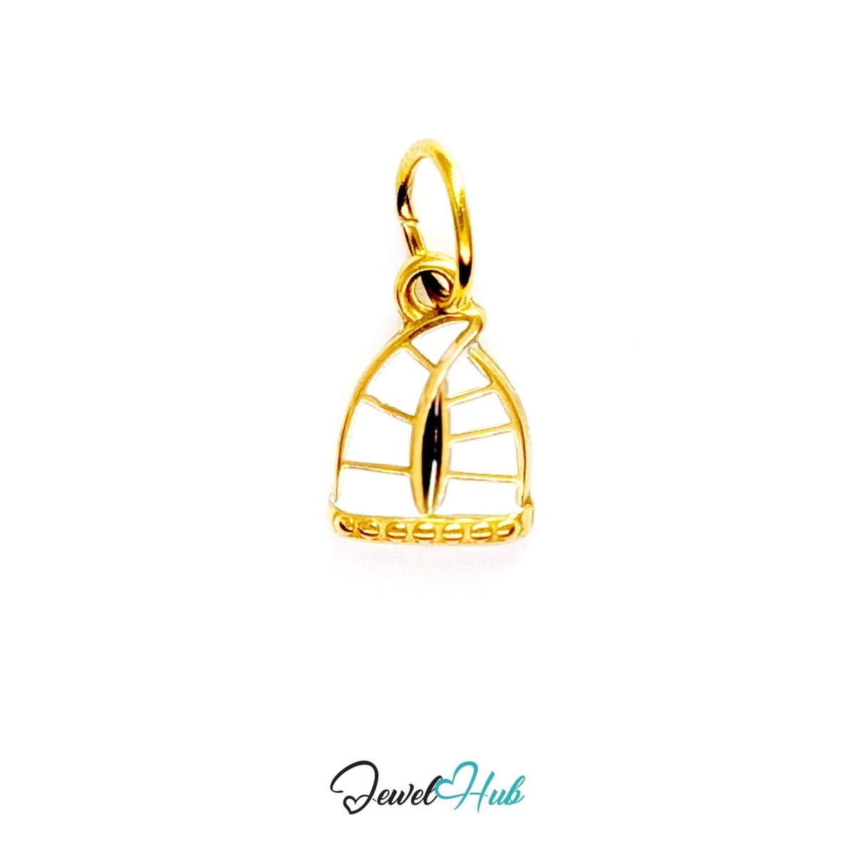 Sailboat charm in gold stainless steel with an openwork sail - front view - JewelHub