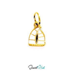 Sailboat charm in gold stainless steel with an openwork sail - front view - JewelHub