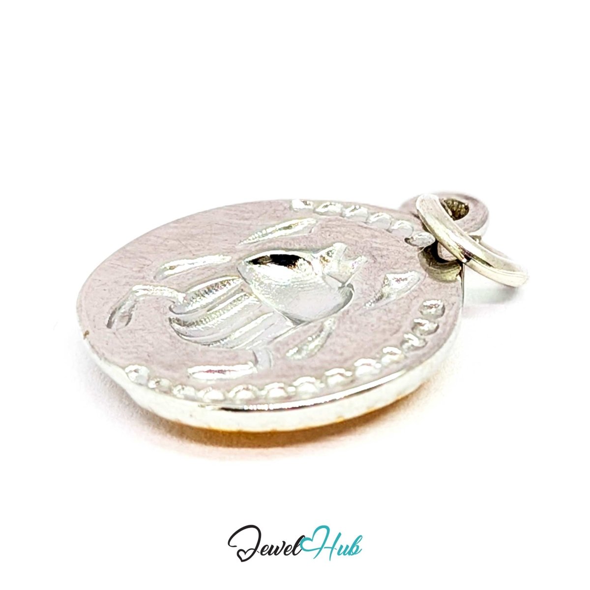 Scarab Oval charm, two-tone stainless steel - turned to the textured silver reverse - JewelHub