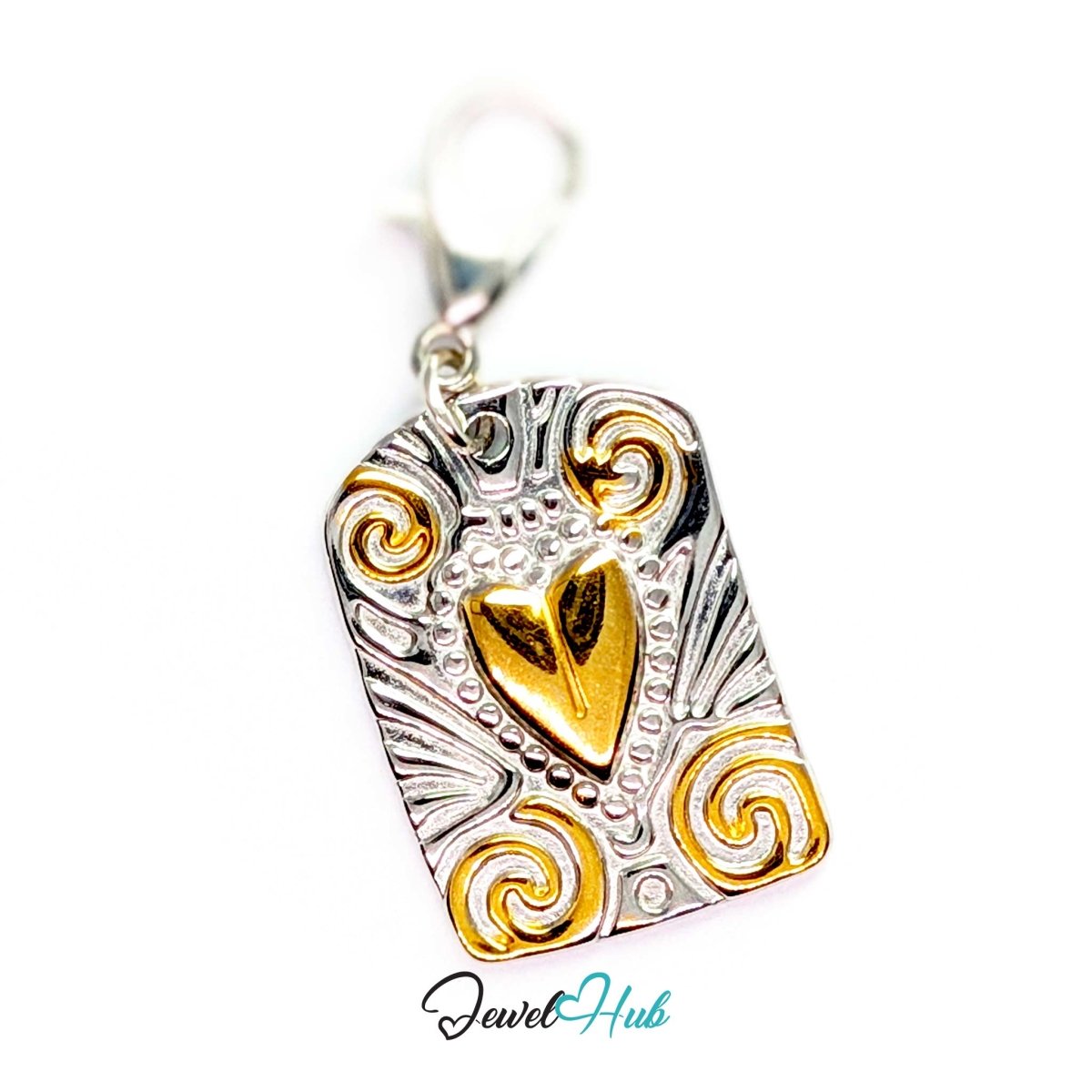 Scroll Plaque charm fitted with a lobster clasp, ready to clip straight on - JewelHub