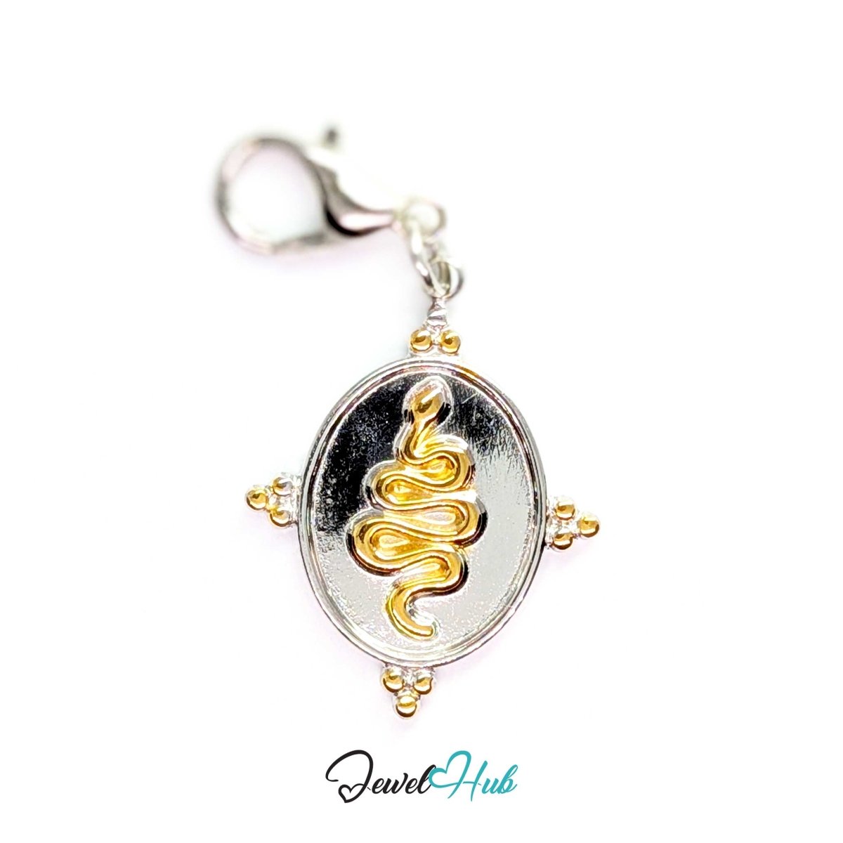 Snake Oval charm, two-tone stainless steel, fitted with a lobster clasp to clip straight on - JewelHub