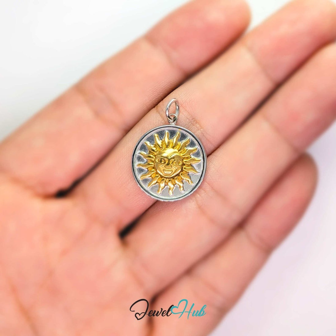 Classic Sun Charm - Two-Tone Stainless Steel Coin - 16.2x18.5mm