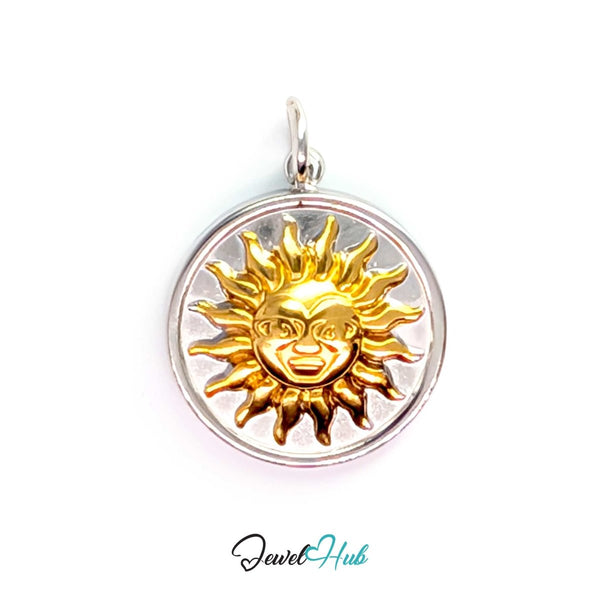 Classic Sun Charm - Two-Tone Stainless Steel Coin - 16.2x18.5mm