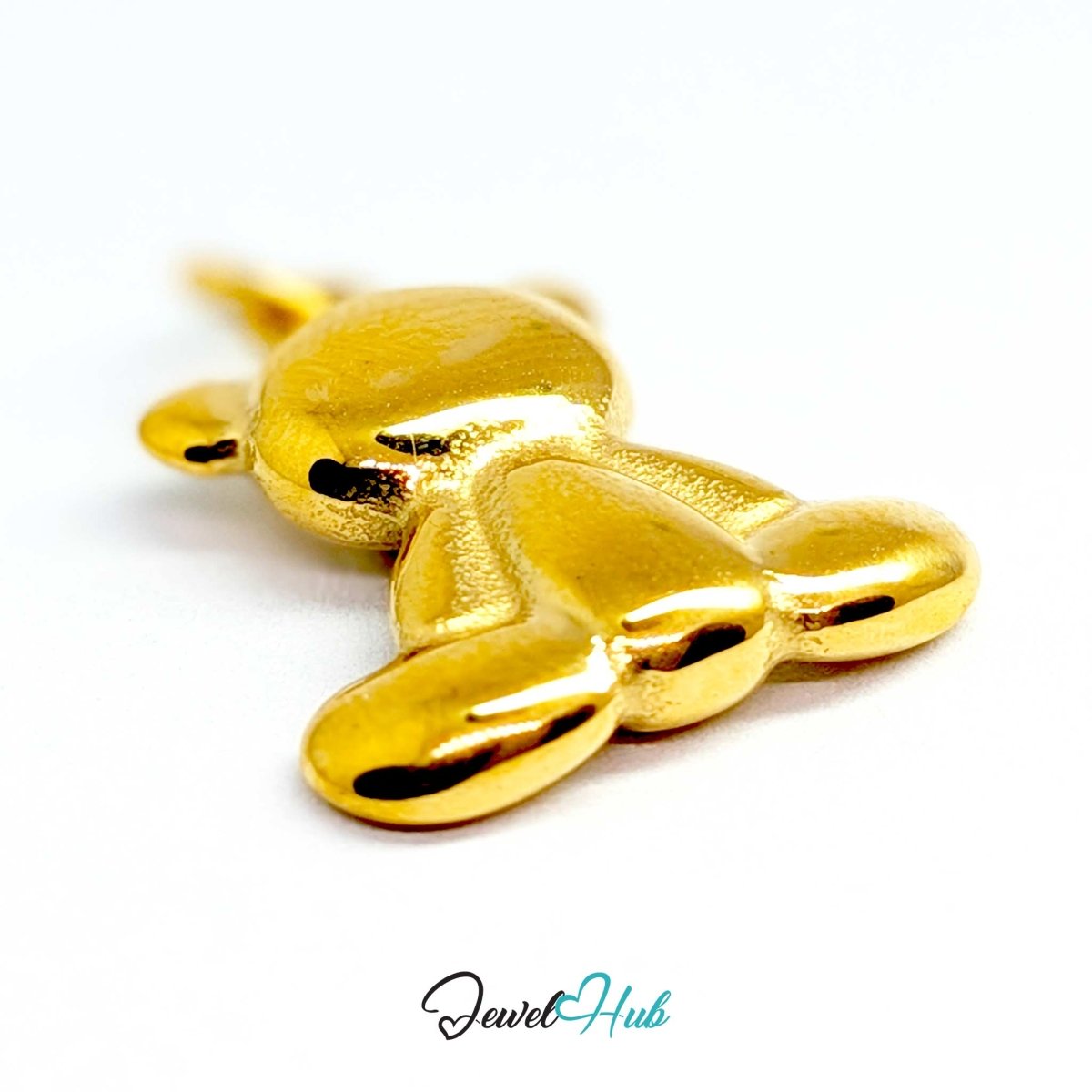 Close-up of the face and paws on the gold Classic Teddy Bear stainless steel charm - JewelHub