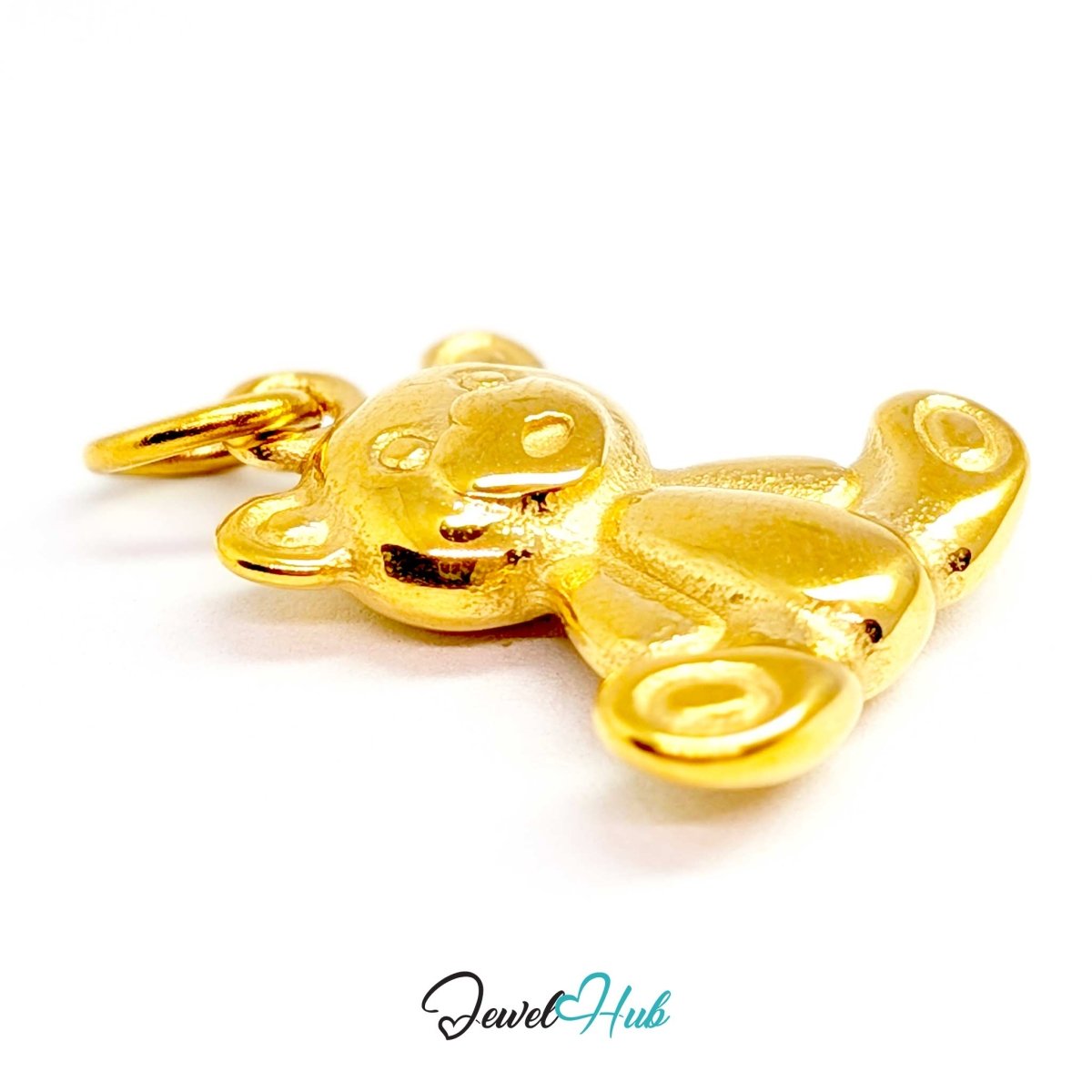 Gold Classic Teddy Bear charm seen from the side, showing the jump ring at the top - JewelHub